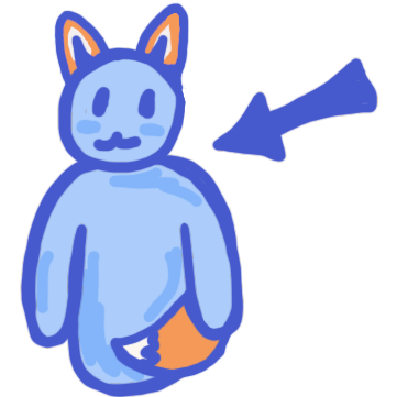  blue figure with fox ears and tail, and arrow points at it from the right 